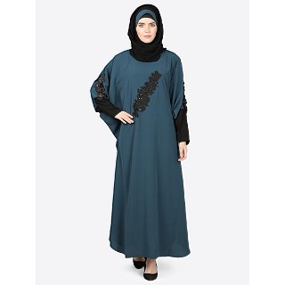 Party wear kaftan with patch work- Teal and Black